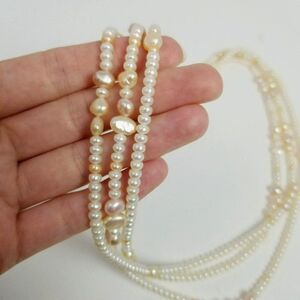 Vintage Very Long Single Strand Cream Color Faux Pearl Necklace, Layered Look